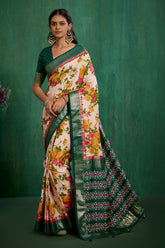 Elegant Rose Gold Cotton Silk Floral Print Ready to Wear Saree - Shop Now!-RTW-3723